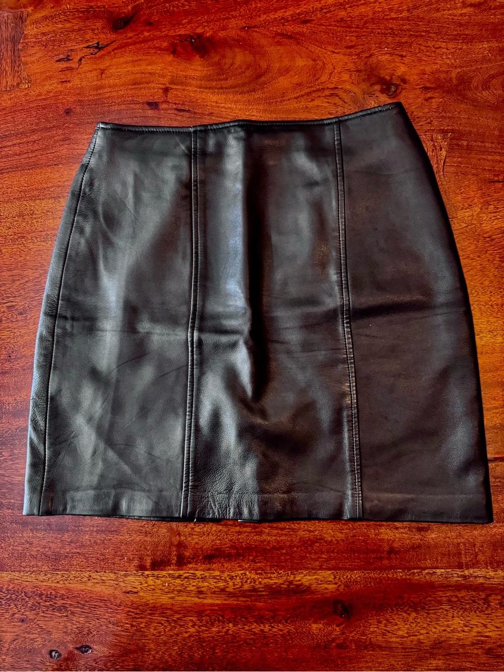 Petite Sophisticate Black Panel Leather Mini Skirt